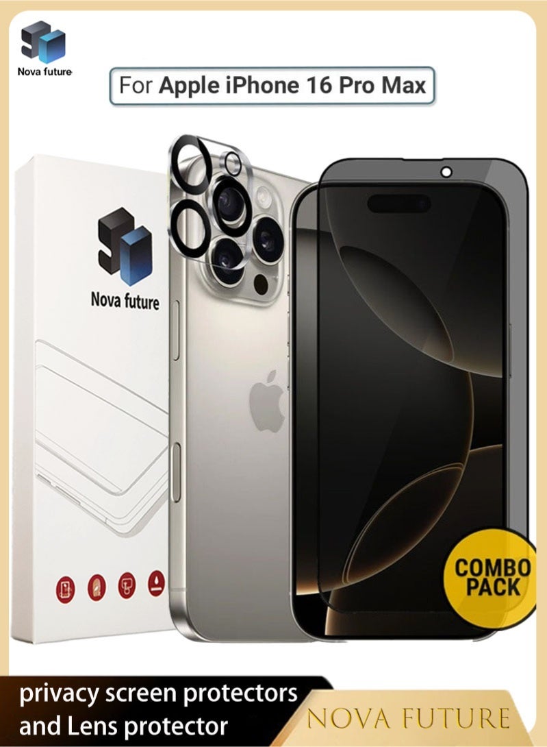 Nova future 2 in 1 Apple iPhone 16 Pro Max Protection Pack - Anti-Peeping Privacy Glass Screen Protector & Camera Lens Protector, Premium Edge-to-Edge, High Transparency, Anti-Explosion, Easy Installation - Image 1